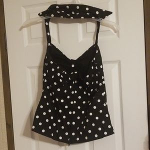 Tops - Deadly Dames halter polka dots black white Large Tops - Deadly Dames halter polka dots black white Large